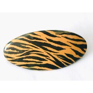 Vintage Tiger Striped Barrette Hair Clip Plastic Orange Black Animal Pattern